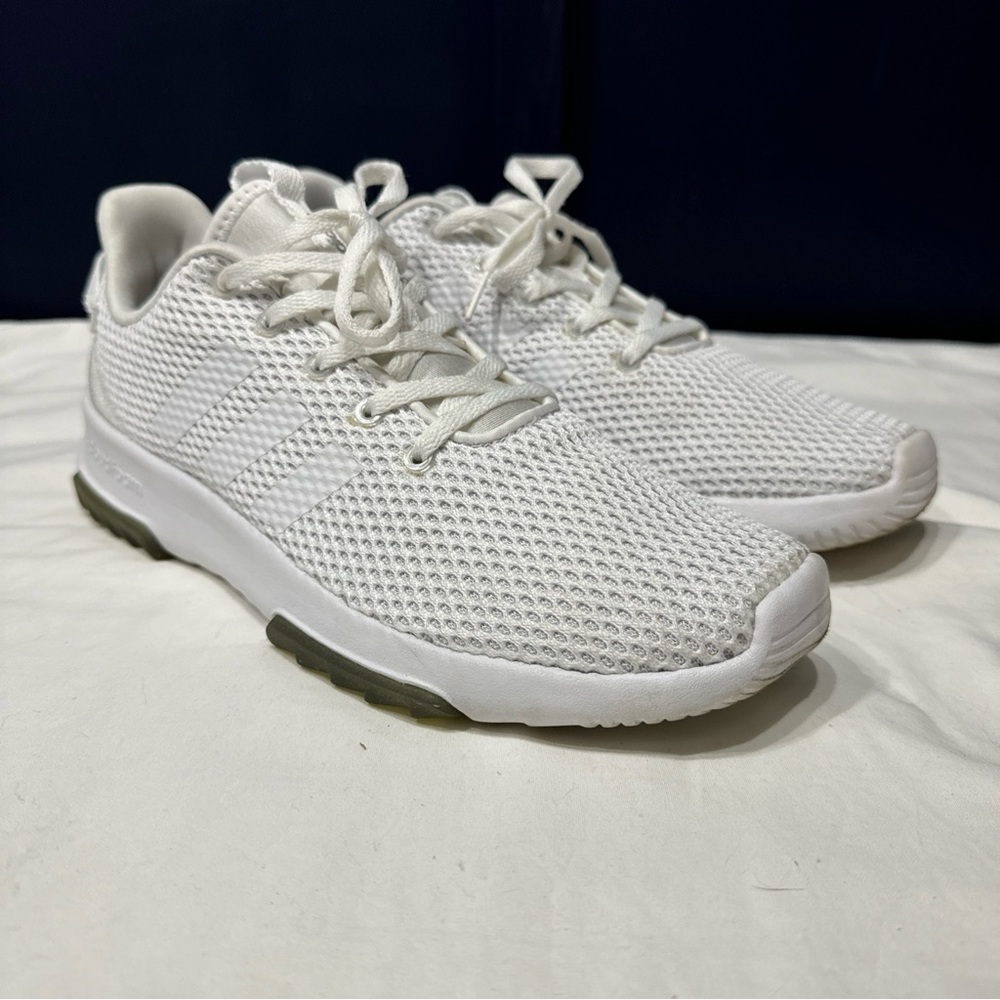 Adidas White Cloudfoam Sneaker EUC streetwear style preppy classic mesh satin - Picture 2 of 9